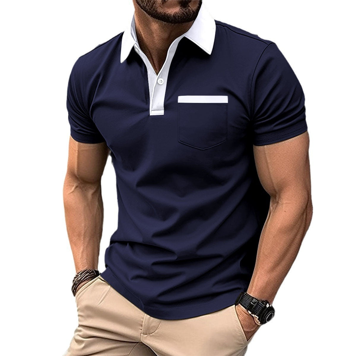 Slim Fit Lapel Pocket Polo Shirt for Men