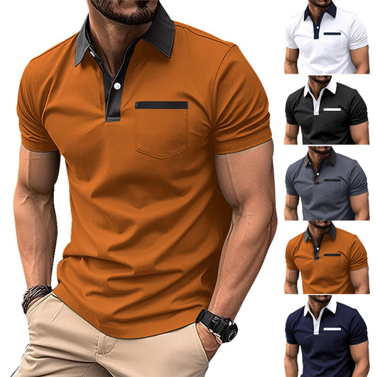 Slim Fit Lapel Pocket Polo Shirt for Men