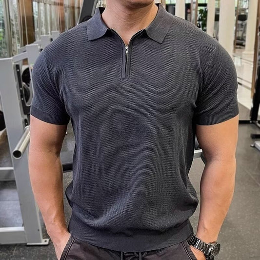 Summer New Men's Casual Sports Zipper Polo Shirt