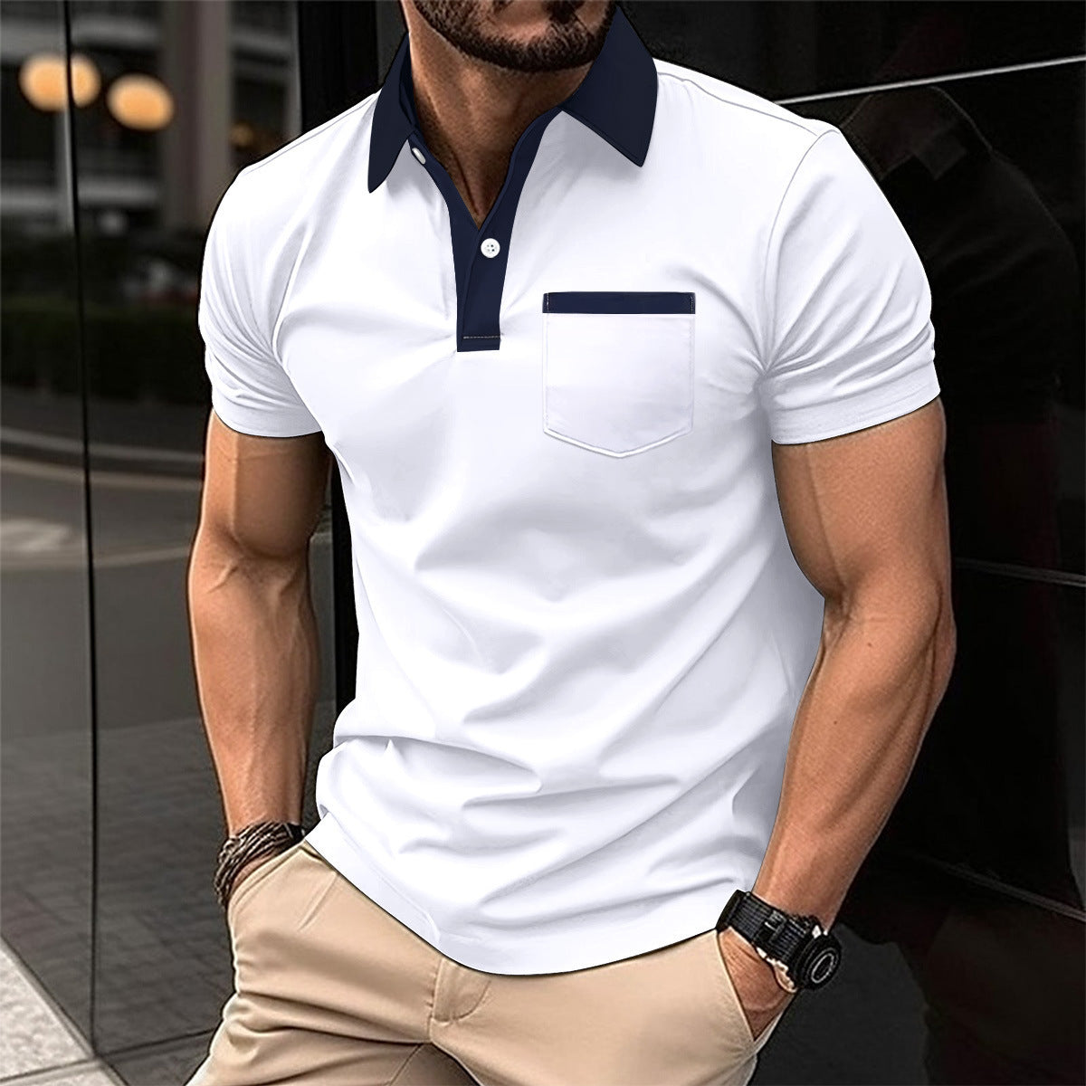 Slim Fit Lapel Pocket Polo Shirt for Men