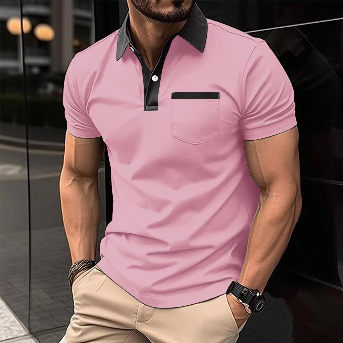 Slim Fit Lapel Pocket Polo Shirt for Men