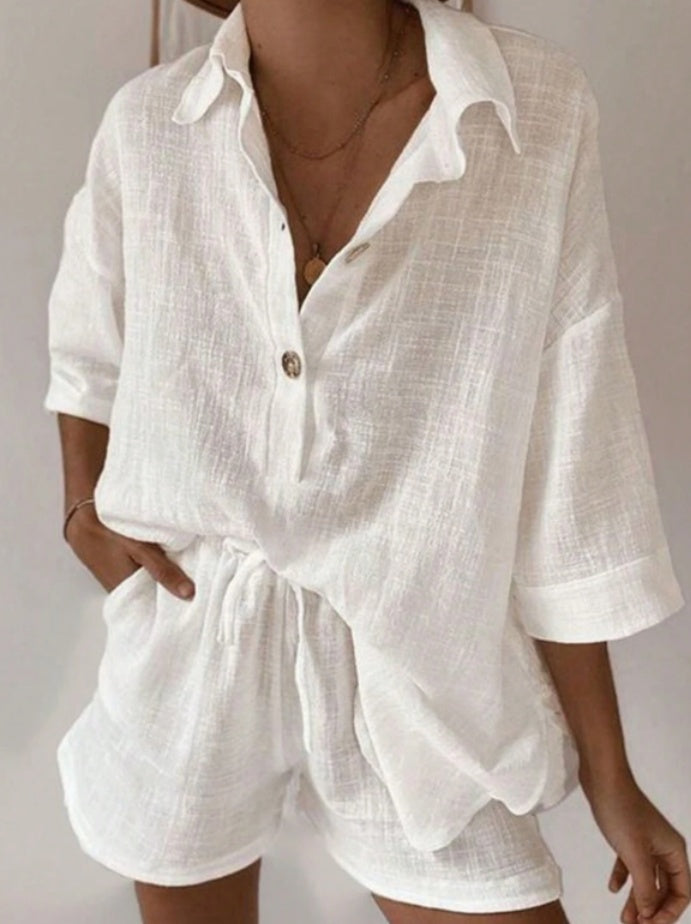 Summer Casual Women's Shirt and Shorts Set