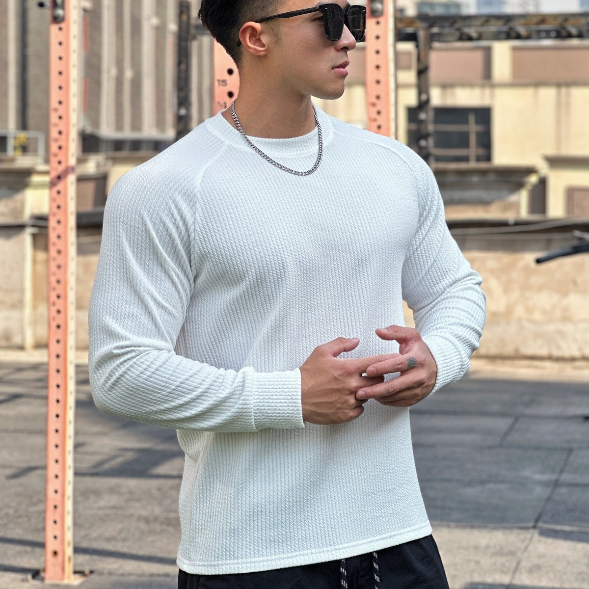 Men's Casual Long Sleeve Pullover with Round Neck