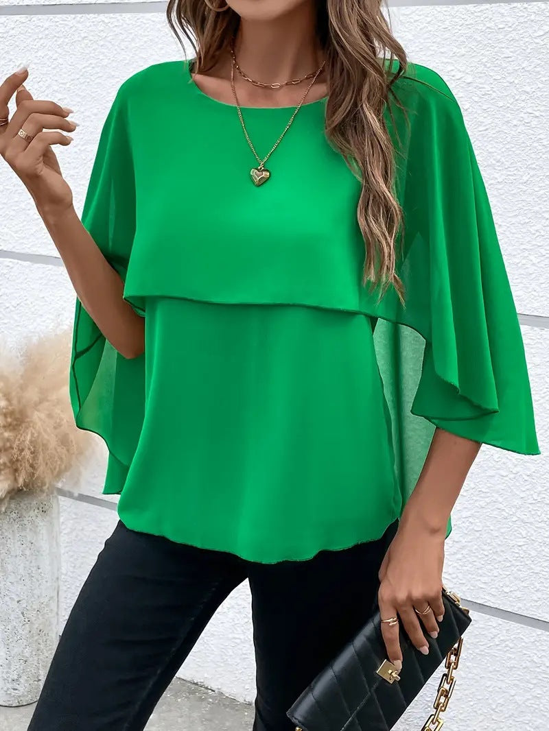 Women's Cape Sleeve Shirt with Round Neck