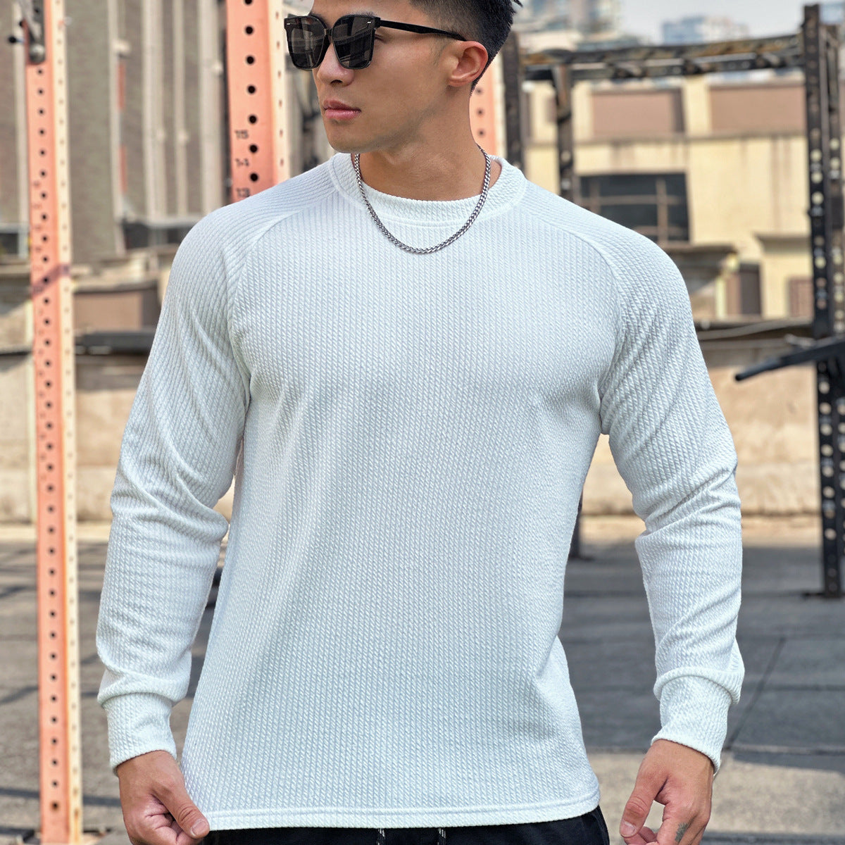 Men's Casual Long Sleeve Pullover with Round Neck