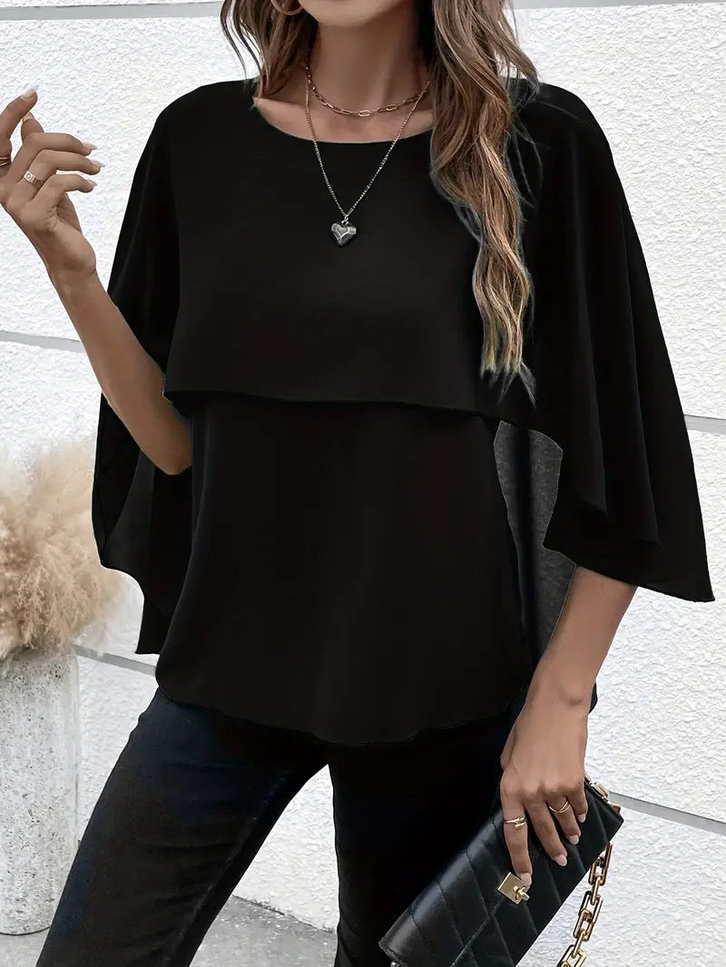 Dames Cape Sleeve Shirt met Ronde Hals