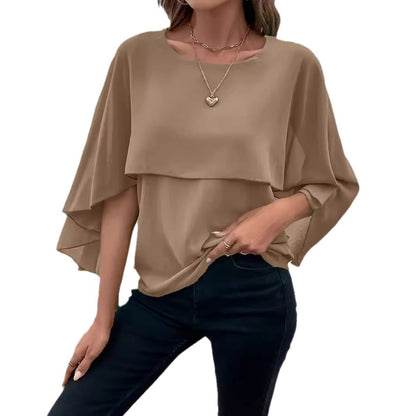 Dames Cape Sleeve Shirt met Ronde Hals