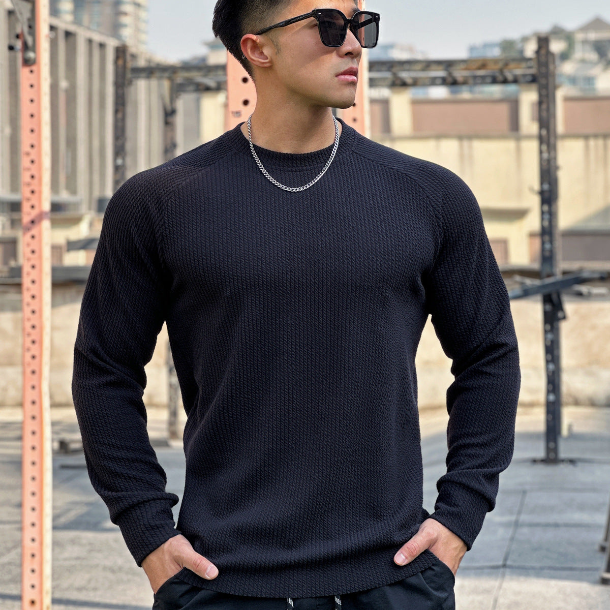 Men's Casual Long Sleeve Pullover with Round Neck