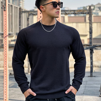 Men's Casual Long Sleeve Pullover with Round Neck