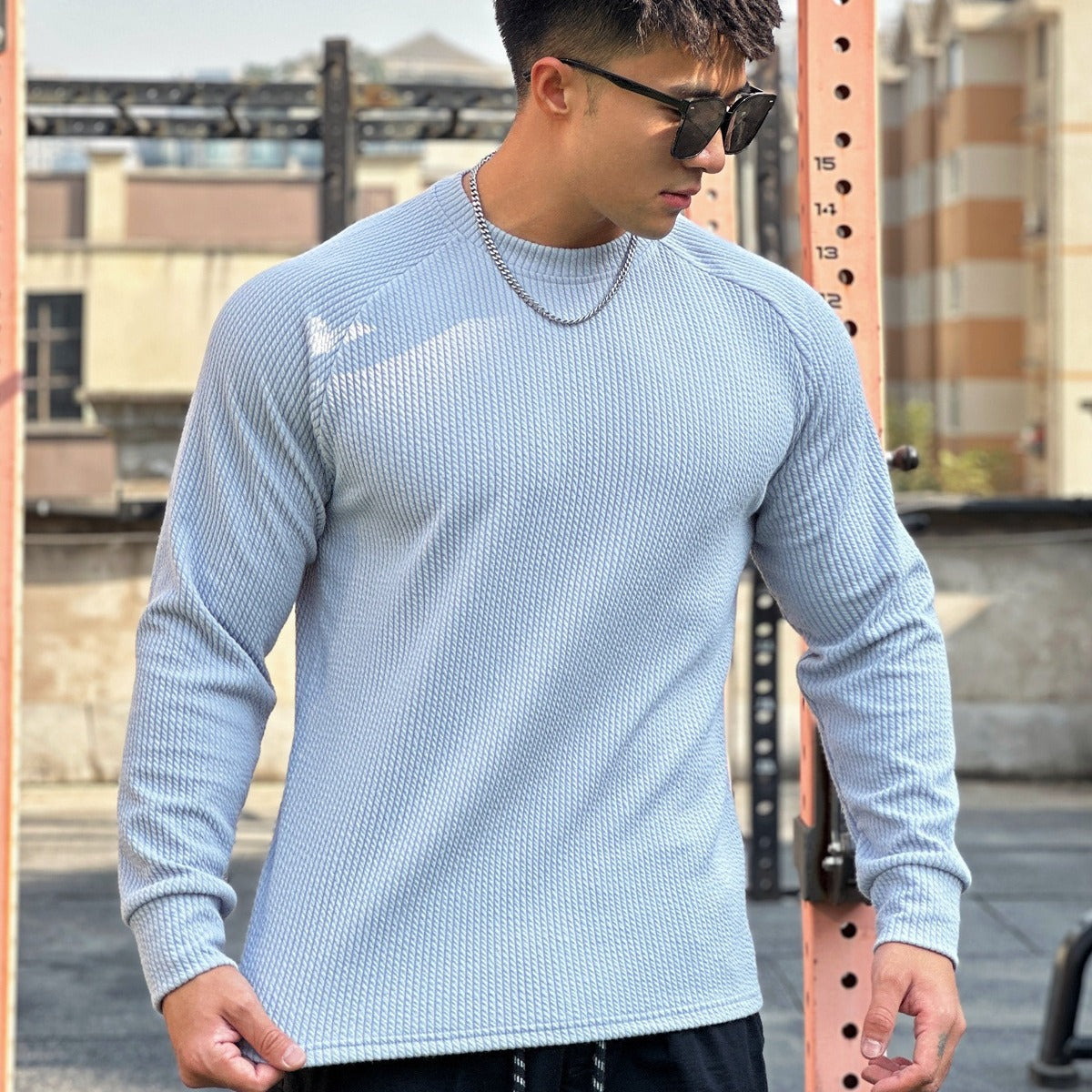 Men's Casual Long Sleeve Pullover with Round Neck