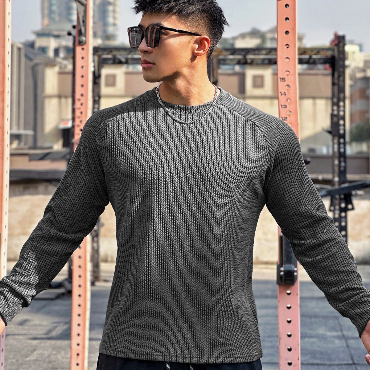 Men's Casual Long Sleeve Pullover with Round Neck