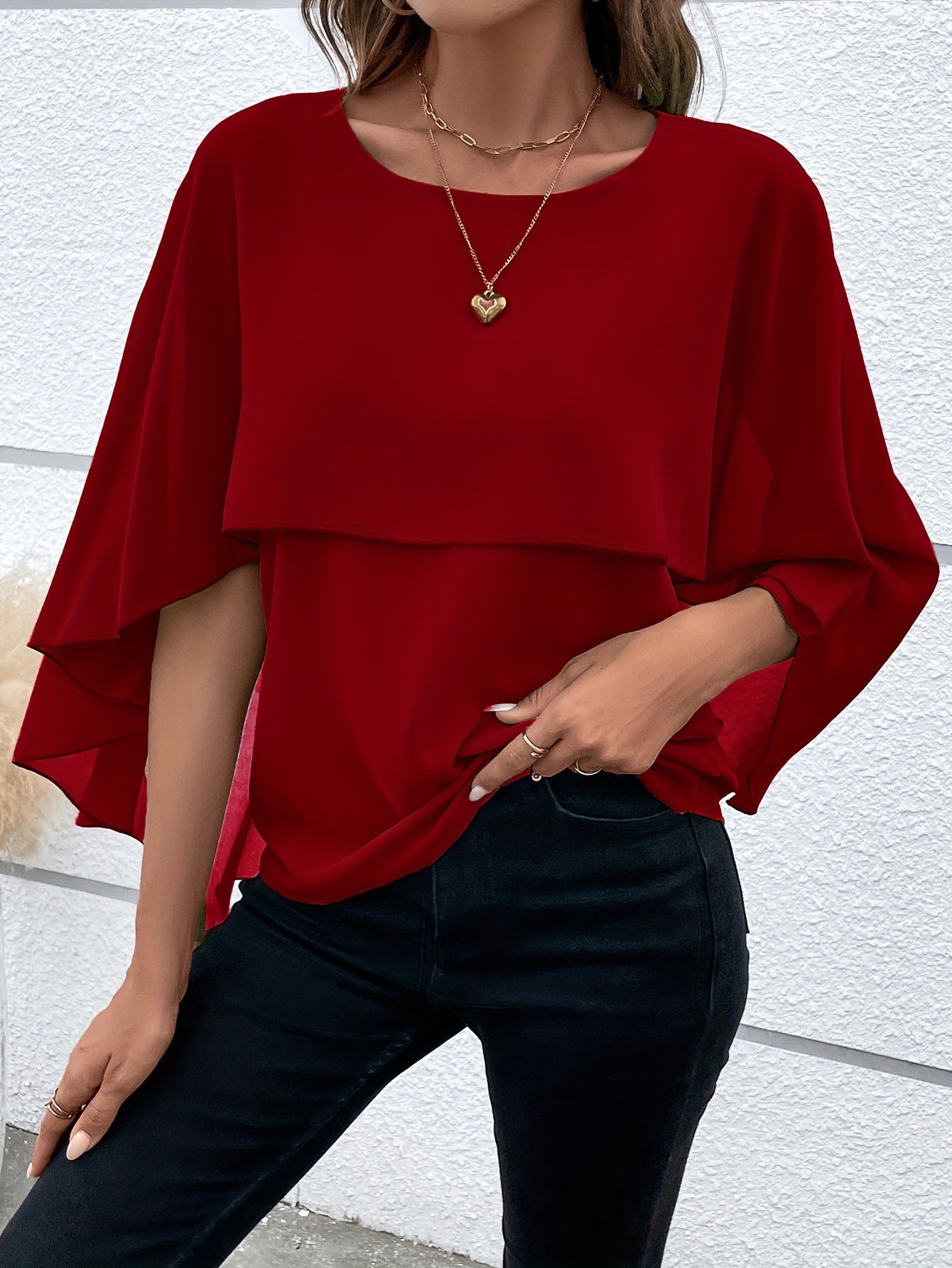 Women's Cape Sleeve Shirt with Round Neck