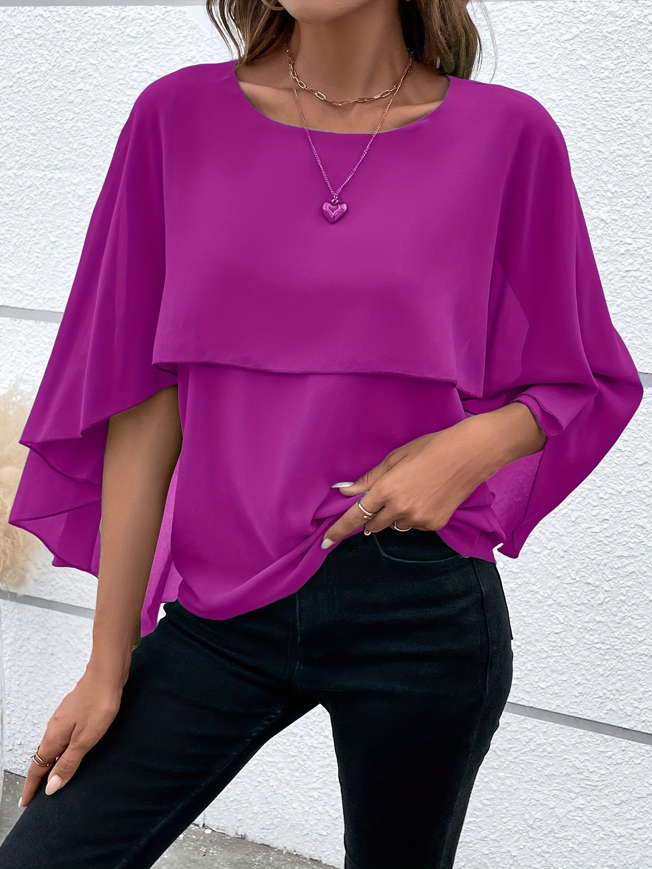 Dames Cape Sleeve Shirt met Ronde Hals