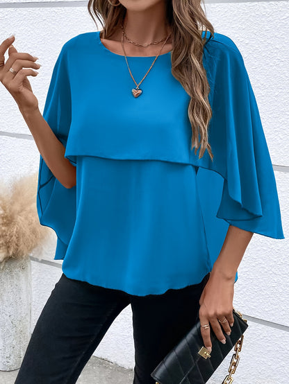 Dames Cape Sleeve Shirt met Ronde Hals