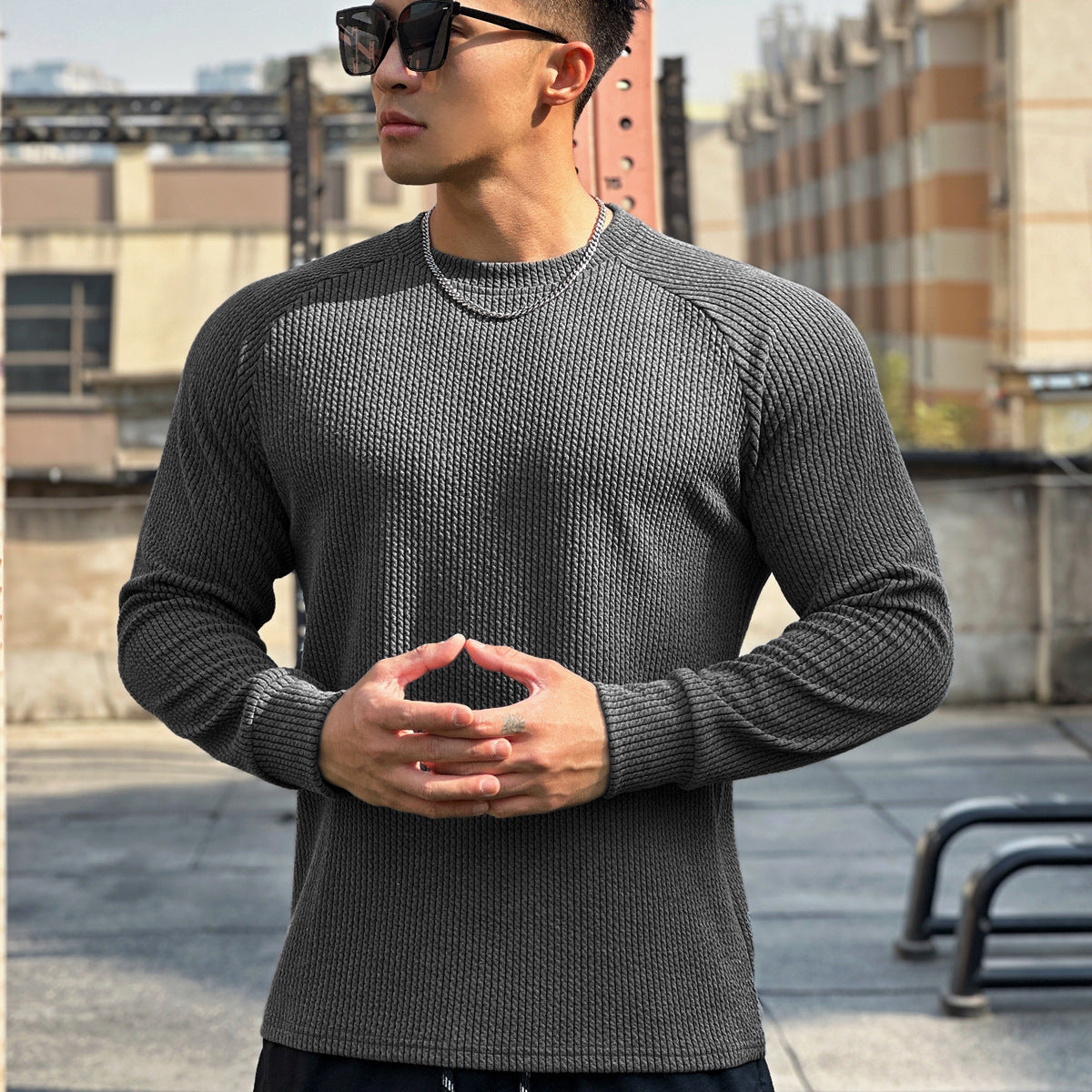 Men's Casual Long Sleeve Pullover with Round Neck