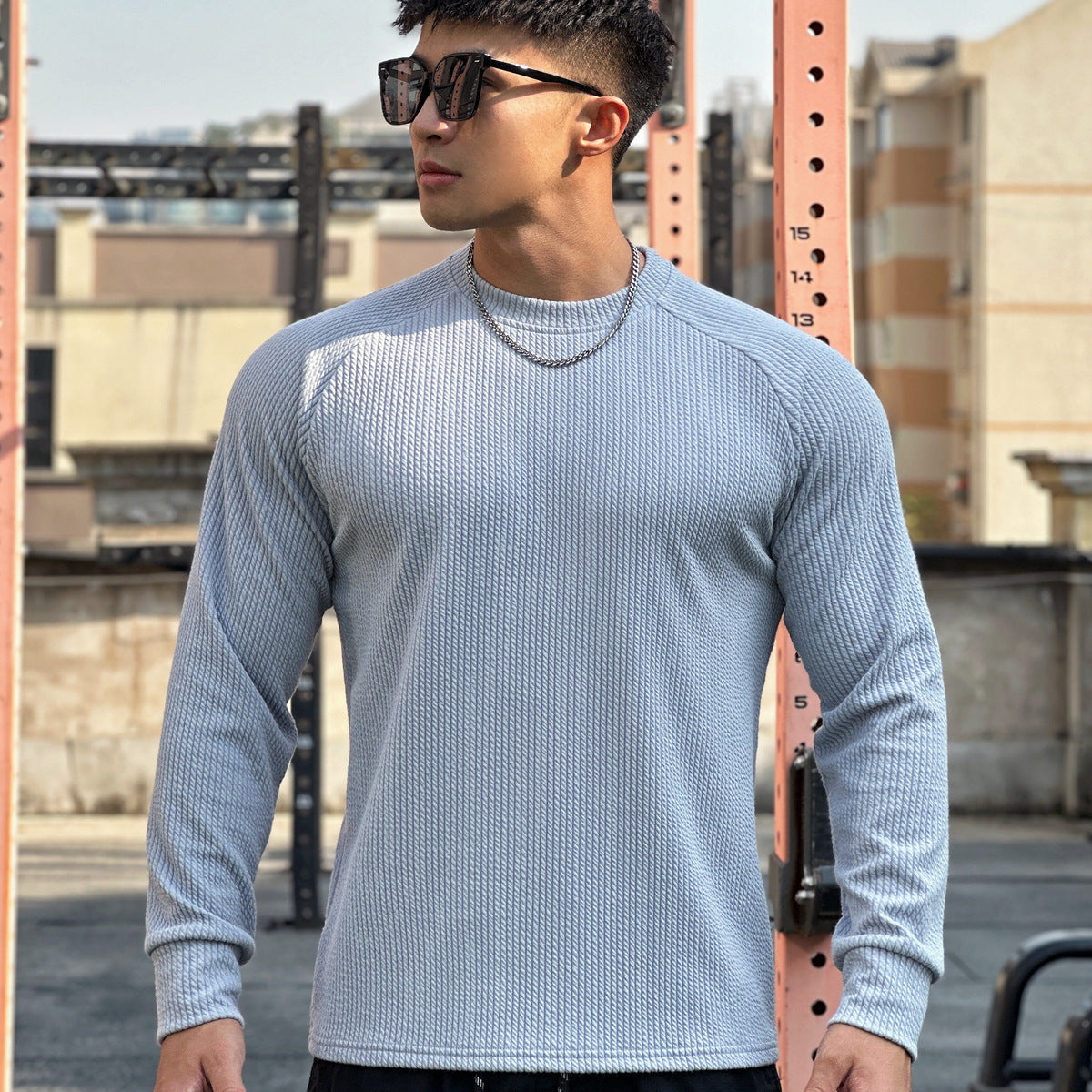 Men's Casual Long Sleeve Pullover with Round Neck