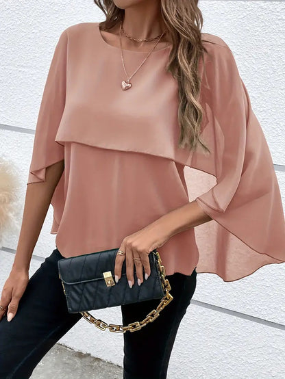 Women's Cape Sleeve Shirt with Round Neck