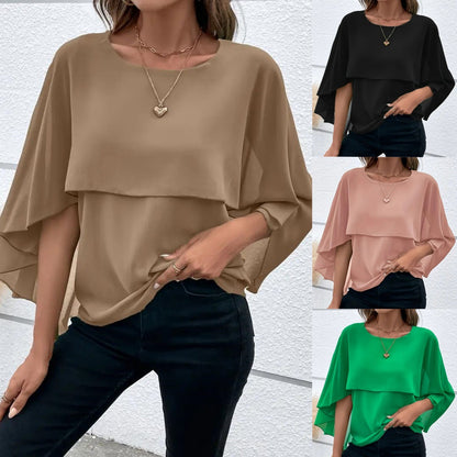 Dames Cape Sleeve Shirt met Ronde Hals