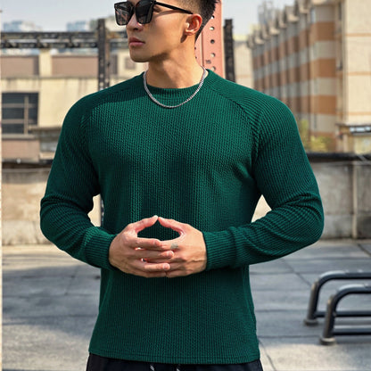 Men's Casual Long Sleeve Pullover with Round Neck