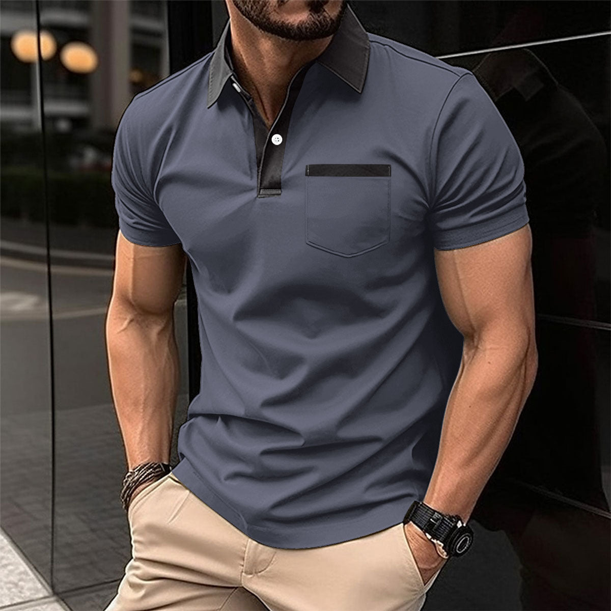 Slim Fit Lapel Pocket Polo Shirt for Men